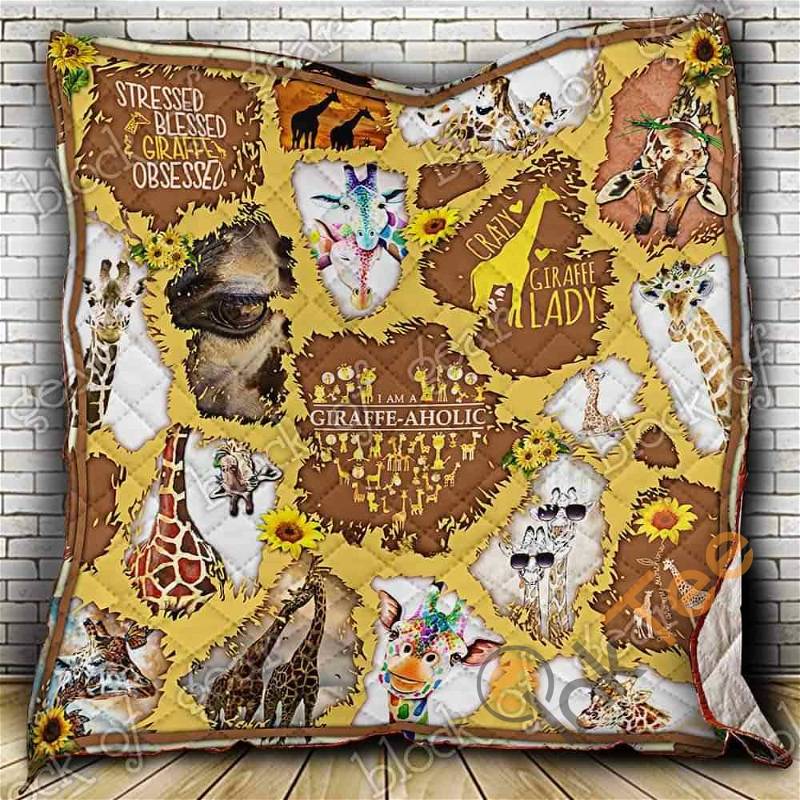 Personalized Giraffeaholic Quilt Blanket Bedding Set with 2 Pillowcases