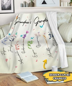 Personalized Grandma's Garden Flowers And Butterflies Blanket For Grandma From Grandkids