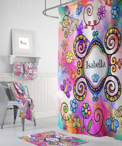 Personalized Hippie Boho Shower Curtain and/or Bathroom Set Eclectic Tie Dye Design