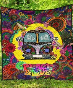 Personalized Hummingbird Peace And Love Quilt Blanket Bedding Set with 2 Pillowcases