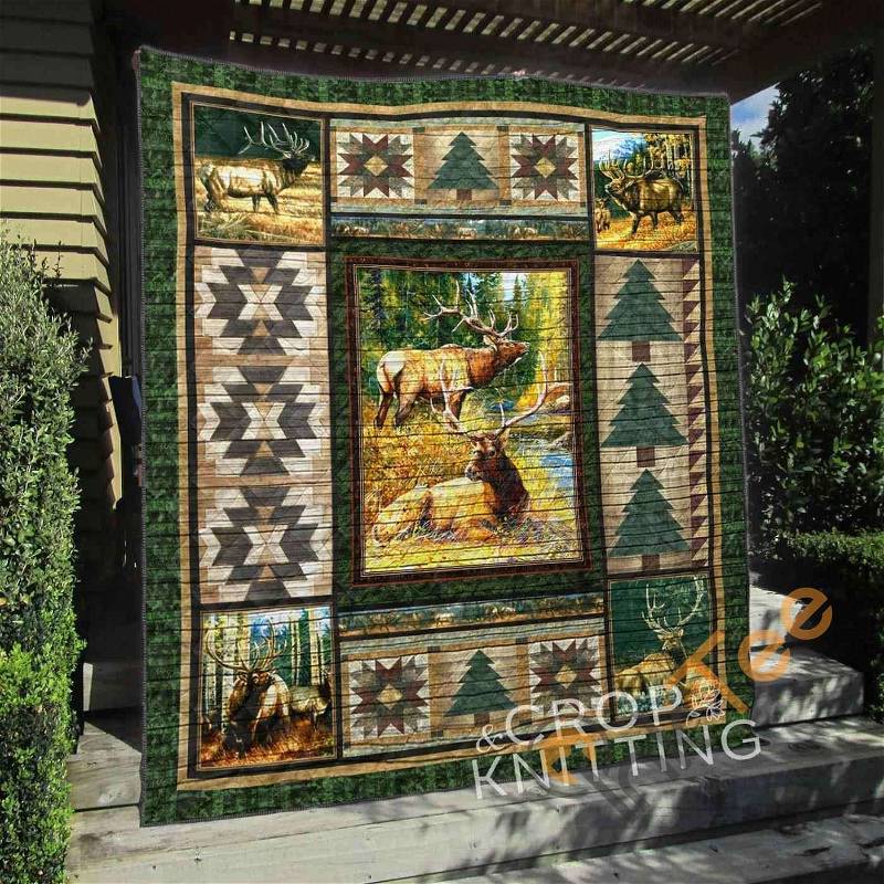 Personalized Hunting And Deer Theme Quilt Blanket Bedding Set