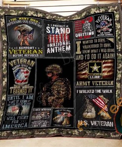 Personalized I Am A Proud U.S. Veteran Quilt Blanket Bedding Set with 2 Pillowcases