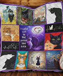 Personalized I Love Cat To The Moon And Back Quilt Blanket Bedding Set with 2 Pillowcases