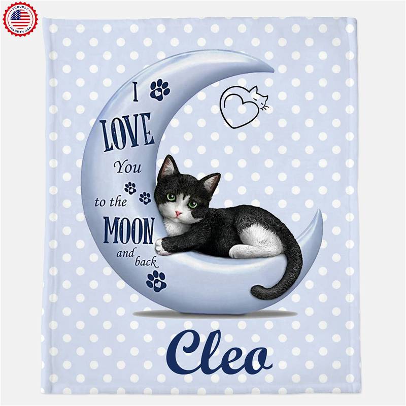 Personalized I Love You To The Moon And Back Gift For Cat' Lover Sherpa Fleece Blanket Gifts for Family, for Couple