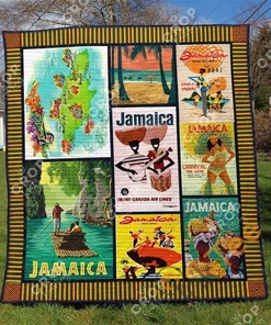 Personalized Jamaican Flag Quilt Blanket Bedding Set