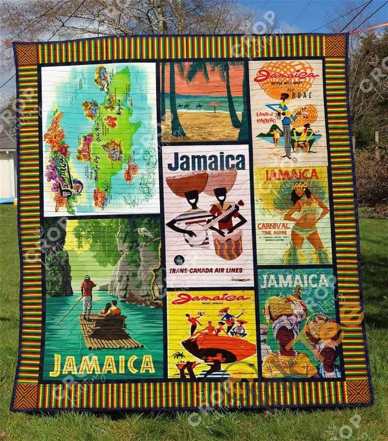 Personalized Jamaican Flag Quilt Blanket Bedding Set