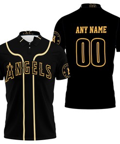 Personalized Los Angeles Angels 00 Anyname 2020 Mlb Golden Black Jersey Inspired Style Gift For Los Angeles Angels Fans Polo Shirt