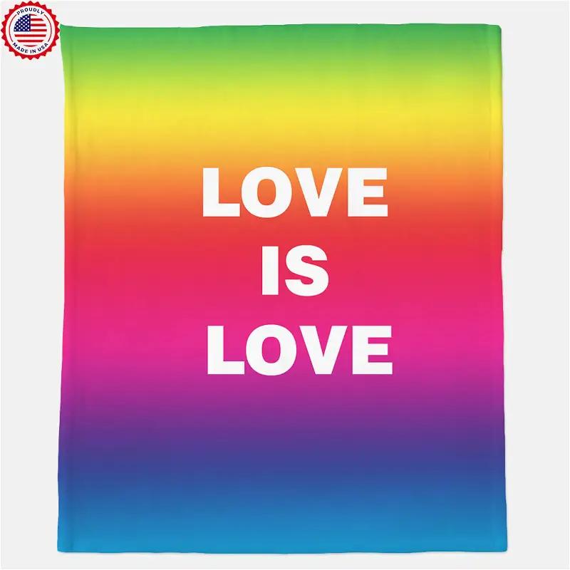 Personalized Love Is Love Rainbow Blanket Gift For Lovers Sherpa Fleece Blanket Gifts for Family, for Couple