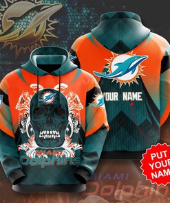 Personalized Miami Dolphins Skull Custom Name 3D All Over Print Hoodie, Zip-Up Hoodie