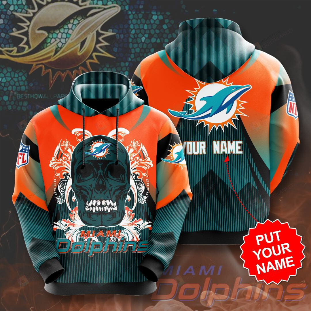 Personalized Miami Dolphins Skull Custom Name 3D All Over Print Hoodie, Zip-Up Hoodie