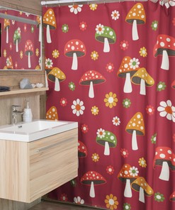 Personalized Mushroom Shower Curtain - Groovy 60's 70's Hippie Style For Fall Bathroom Decor