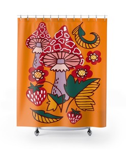 Personalized Mushroom Shower Curtain - Retro Groovy 60's 70's Hippie Style For Fall Bathroom Decor