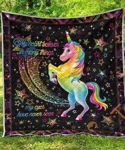 Personalized My Heart Believes in Unicorns Quilt Blanket Bedding Set