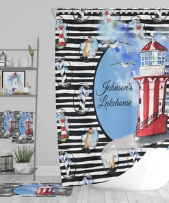 Personalized Nautical Lighthouse Shower Curtain and Bathroom Decor