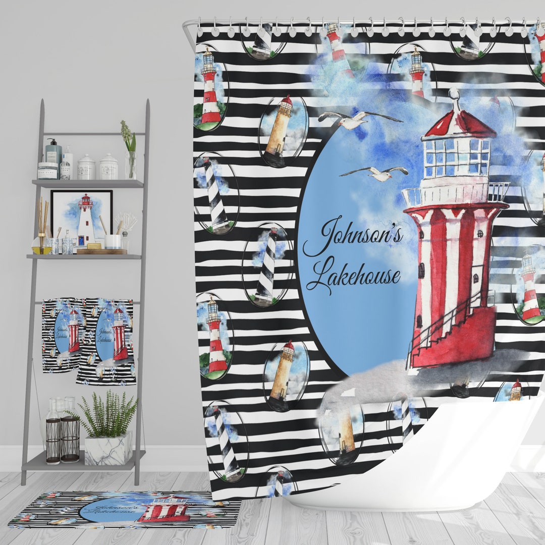 Personalized Nautical Lighthouse Shower Curtain and Bathroom Decor