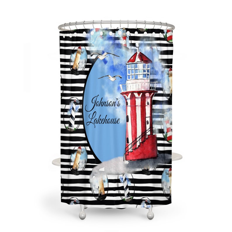 Personalized Nautical Lighthouse Shower Curtain and Bathroom Decor - Image 2