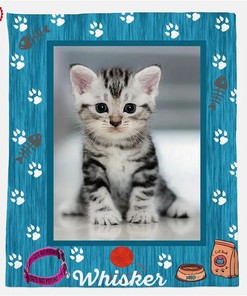 Personalized Pet Photo Cat Face Gift For Lovers Sherpa Fleece Blanket Gifts for Family, for Couple