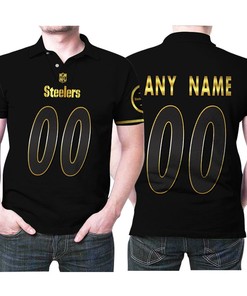Personalized Pittsburgh Steelers 00 Anyname Black Golden Edition Jersey Inspired Style Polo Shirt