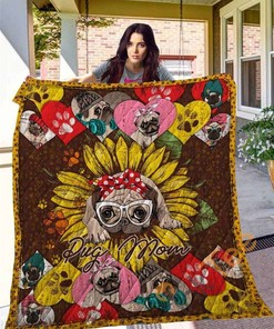 Personalized Pug Mom And Sunflower Quilt Blanket Bedding Set with Pillowcases