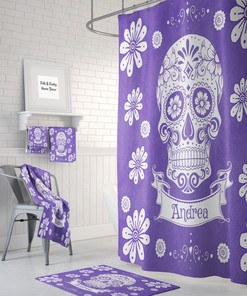 Personalized Purple Sugar Skull Shower Curtain