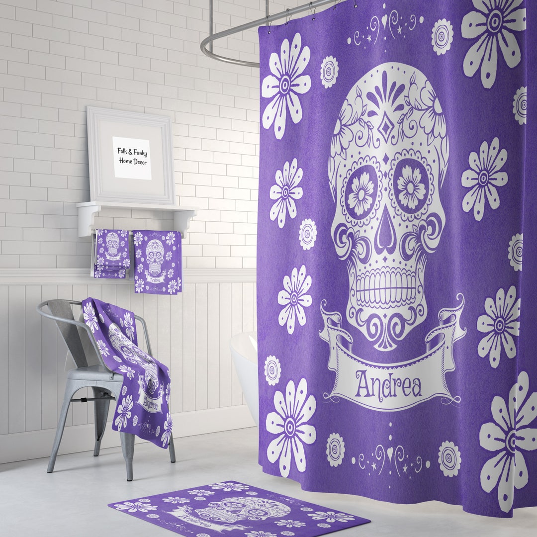 Personalized Purple Sugar Skull Shower Curtain