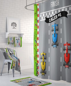 Personalized Race Car Shower Curtain and/or Bathroom Decor