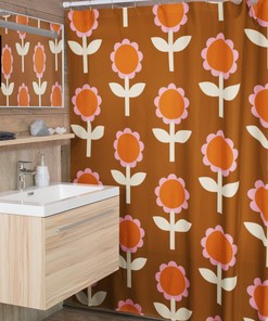 Personalized Retro Flowers Shower Curtain For Home Decoration - Groovy 60's And 70's Hippie Bathroom Accessory