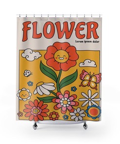 Personalized Retro Flowers Shower Curtain - Groovy 60's And 70's Hippie Bathroom Accessory