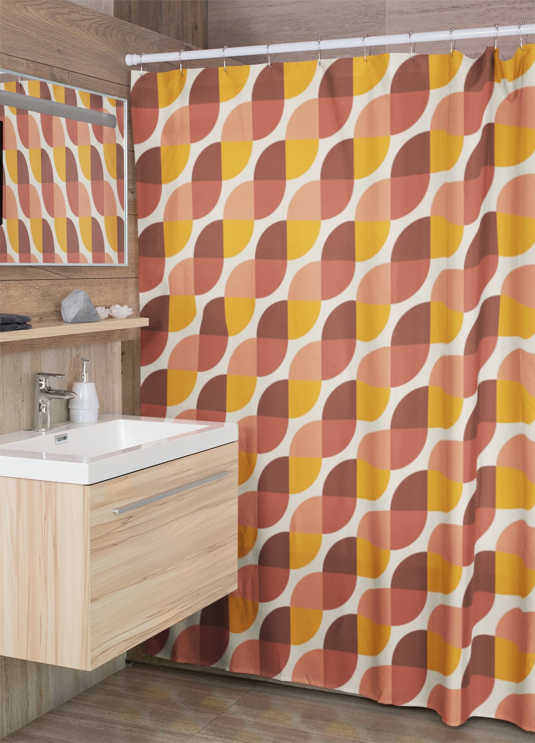 Personalized Retro Geometric Shower Curtain - Groovy 60's 70's Hippie Style For Unique Bathroom Decor