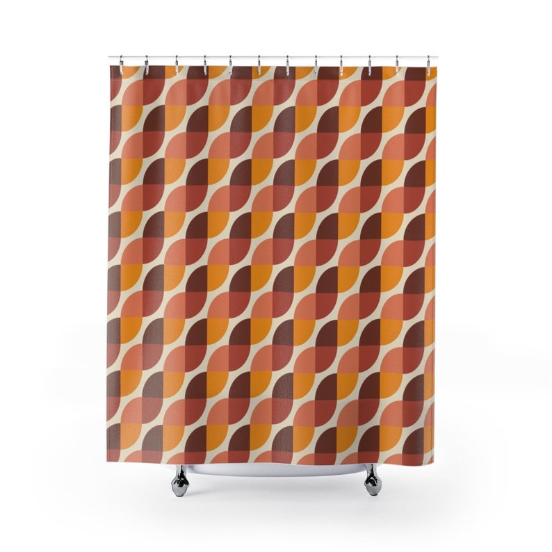 Personalized Retro Geometric Shower Curtain - Groovy 60's 70's Hippie Style For Unique Bathroom Decor - Image 2