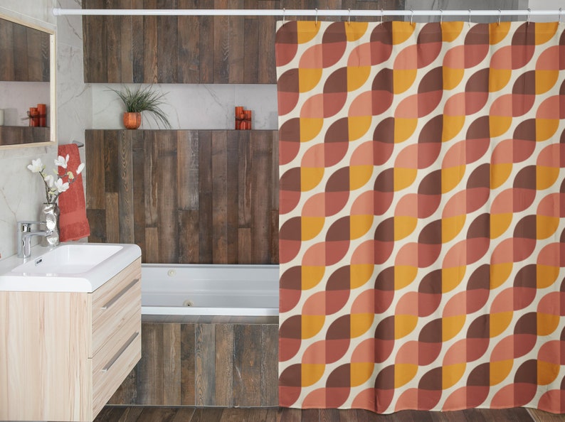 Personalized Retro Geometric Shower Curtain - Groovy 60's 70's Hippie Style For Unique Bathroom Decor - Image 4