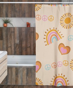 Personalized Retro Peace Sign Shower Curtain - Groovy 60's 70's Hippie Style For Unique Bathroom Decor