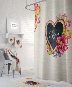 Personalized Shower Curtain Curtain Bath Mat, Towels, Rustic Floral