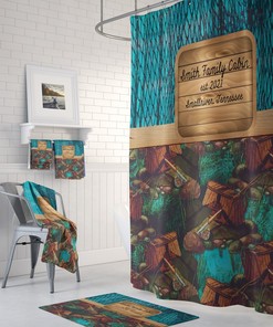Personalized Shower Curtain Lodge Cabin Fishing Theme Optional Bath Mat Set