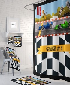 Personalized Shower Curtain, Race Car Bathroom Decor
