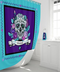 Personalized Shower Curtain, Sugar Skulls, Day Of The Dead, Bathroom Decor