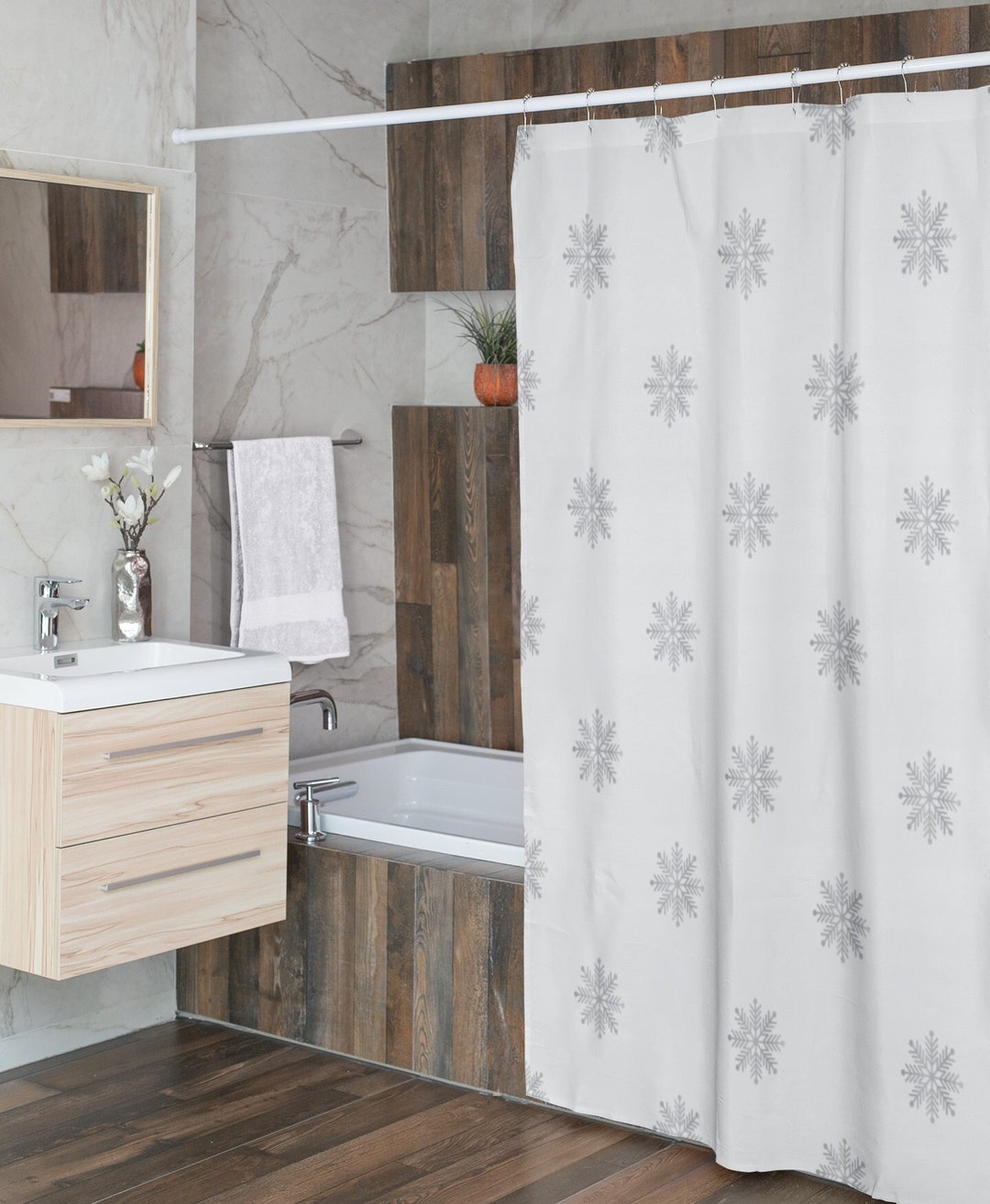 Personalized Snowflake Christmas Shower Curtain - Perfect Gift For Home, Retro Bathroom Accessories For Holiday Decor
