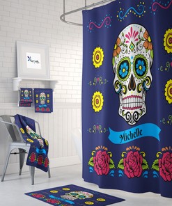 Personalized Sugar Skull Shower Curtain for Bathroom Decor, Home Decor