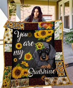 Personalized Sunflower Dachshund Themed Quilt Blanket And Bedding Set with 2 Pillowcases