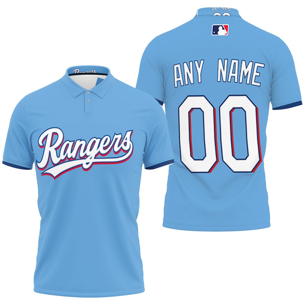 Personalized Texas Rangers 00 Any Name 2020 Mlb Team Light Blue Jersey Inspired Style 3D All Over Print Polo Shirt