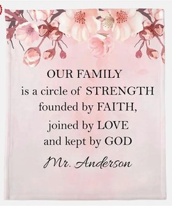 Personalized Text Blanket Our Family Strength Faith Love God Family Gift Sherpa Fleece Blanket Gifts for Family, for Couple
