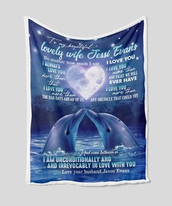 Personalized To My Beautiful Lovely Wife Fleece Blanket Dolphin Couple Blanket For Wife From Husband Birthday