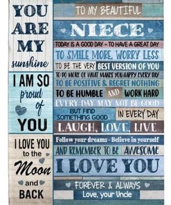 Personalized To My Beautiful Niece Smile More Worry Less Laugh Love Live Believe Yourself I Love You Uncle Blanket