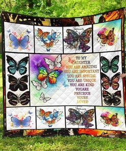 Personalized To My Daughter Quilt - Butterfly Gift from Dad or Mom