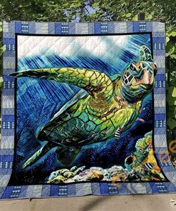 Personalized Turtle Themed Quilt Blanket And Bedding Set with 2 Pillowcases