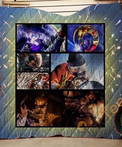 Personalized Welder Man Quilt Blanket and Bedding Set with 2 Pillowcases