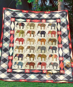 Personalized Wild Elephants Quilt Blanket Bedding Set with Pillowcases
