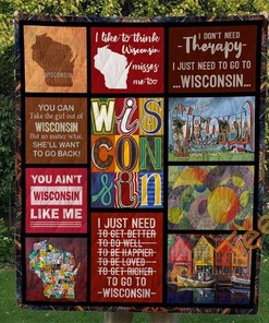 Personalized Wisconsin Themed Quilt Blanket Bedding Set w/2 Pillowcases