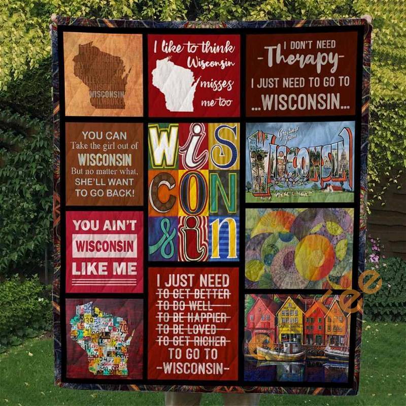 Personalized Wisconsin Themed Quilt Blanket Bedding Set w/2 Pillowcases