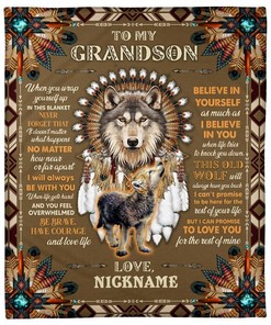 Personalized Wolf To My Grandson Native Blanket For Wolf Lover Friend Family76